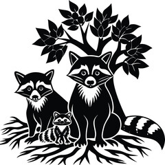 Low poly fox family playing in autumn leaves