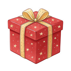 Watercolor Red Gift Box with Yellow Bow, Isolated on Transparent Background, Present, Holiday, Gift, Christmas, Illustration