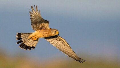 Fototapeta premium A falcon in flight against a soft sky