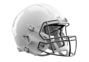 Plain white american football helmet with metal face mask isolated on transparent background