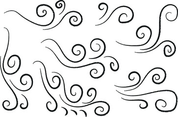 Wind Vector Illustration Set of Hand Drawn Curly Swirls Isolated