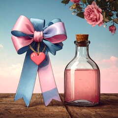 Romantic gift bottle with ribbon