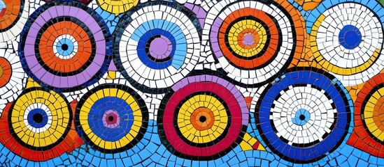 Vibrant Concentric Circle Mosaic Art with Bold Colors and Geometric Patterns