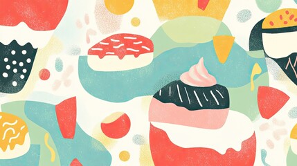 Abstract Food Illustration: Colorful, Textured, Modern, Artistic, Graphic Design.