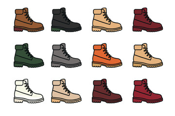 Green dark vector brown beige grey boot icon black mustard burgundy colorful