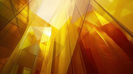 Golden Facades: Abstract Architecture with Angular Glass Panels and Warm Light