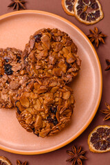Chocolate chip cookies with caramelized nuts, a healthy sweet snack. Nut cookies