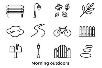 Streetlamp branch morning bicycle leaves vector park icon outdoors pathway puddle mailbox