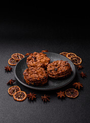 Chocolate chip cookies with caramelized nuts, a healthy sweet snack. Nut cookies
