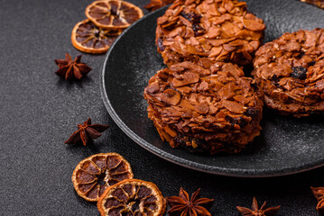 Chocolate chip cookies with caramelized nuts, a healthy sweet snack. Nut cookies