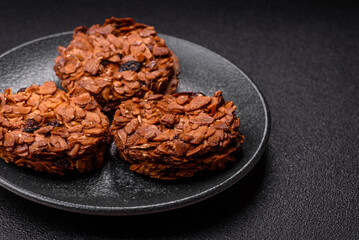 Chocolate chip cookies with caramelized nuts, a healthy sweet snack. Nut cookies