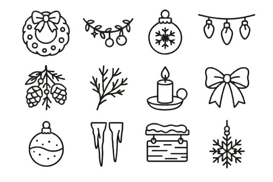 Pinecone decorations festive icon icons vector icicle candle wreath ornament snowy bauble