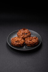 Chocolate chip cookies with caramelized nuts, a healthy sweet snack. Nut cookies
