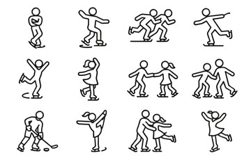 Racing ice tricks spinning hockey jumping performing vector skating icon freestyle twirling