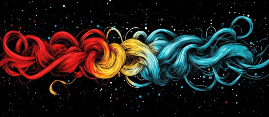 Abstract Colorful Hair Strands in Space, Artistic Illustration, Black Background.