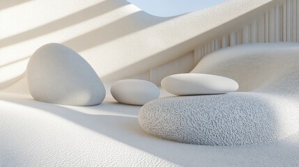 Minimalist Abstract Scene with Smooth Stones and Soft Light
