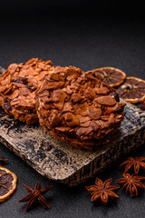 Chocolate chip cookies with caramelized nuts, a healthy sweet snack. Nut cookies