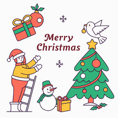 Merry Christmas Greeting Card with Holiday Icons