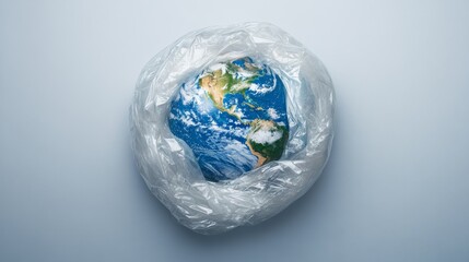 Earth Globe Encased in Plastic Bag Pollution Concept,Environment ,Plastic