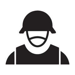 Front view silhouette of a soldier wearing a helmet and vest for combat or military service