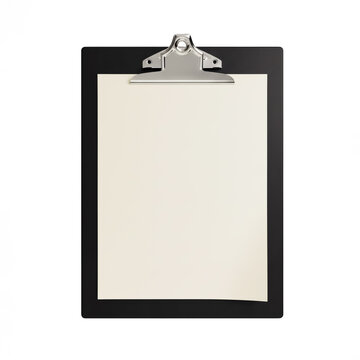 Black Clipboard with Blank Cream Paper Isolated on White