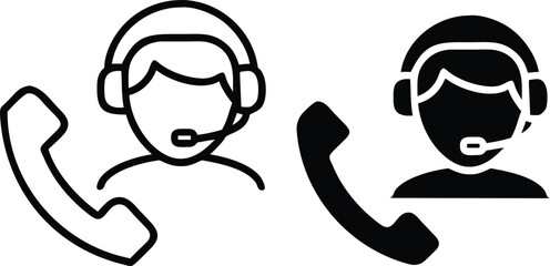 Customer Support Icon with Headset and Phone and vector silhouette..eps