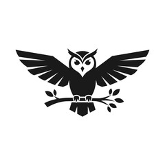 Vector art of black silhouette of an owl perched on a branch
