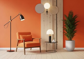 Modern living room design cozy armchair and stylish floor lamps create warm ambiance illustration