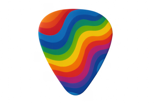 Guitar pick with wavy rainbow colors on transparent background