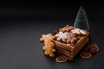 Christmas gingerbread, cookies, or baked goods for the winter holidays. Christmas gingerbread