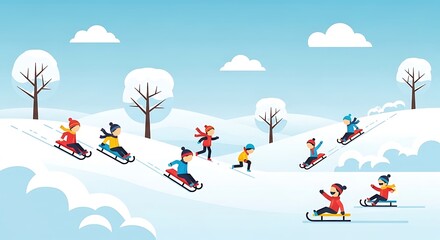 Kids Sledding Downhill.