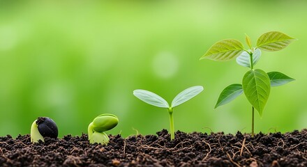 Naklejka premium Witness the incredible journey of growth from a tiny seed to a flourishing plant, symbolizing new beginnings and potential.