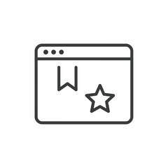 Vector art of website bookmark and favorite shows a browser window with a bookmark and a star, representing saved content and preferences