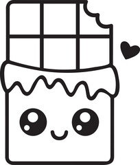 Cute smiling chocolate bar line art drawing coloring pages illustration 