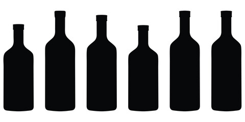 Wine Bottle Silhouette Collection – Minimal Black Vector of Glass Bottles in Various
 Shapes and Sizes
