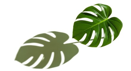 Monstera deliciosa leaf with its shadow isolated on white background