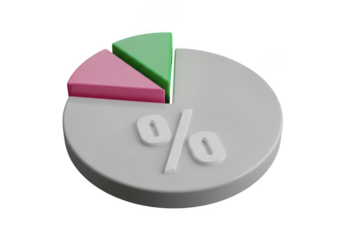 3d pie chart graphic with percentage symbol isolated on transparent background