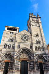 Facade of Cathedral of Saint Lawrence in Genoa, Italy