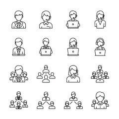 Fototapeta premium Set of 16 people icons vector, line style, business and communication