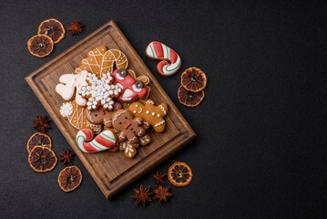 Christmas gingerbread, cookies, or baked goods for the winter holidays. Christmas gingerbread