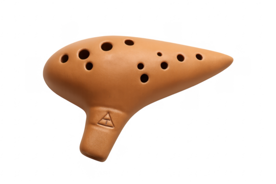 Clay ocarina with holes on transparent background