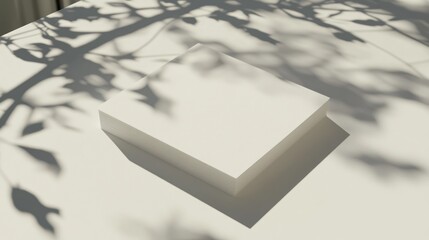 Minimalist Product Display: White Cube with Leaf Shadows