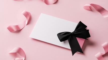 Elegant Gift Card with Black Bow and Pink Ribbons: A Perfect Present