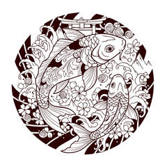 Koi fish tattoo design, koi fish vector illustration