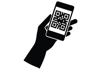 QR Code Scan Silhouette Hand Holding Smartphone