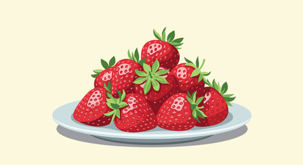 A pile of fresh red strawberries on a white plate.