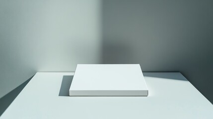 Minimalist White Cube on a Table, Modern Product Display Background