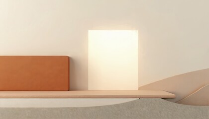 Minimalist composition with abstract geometric shapes in muted neutral colors. Soft light, shadows create tranquil minimalist aesthetic with layered forms. Smooth curved lines, balanced arrangement.