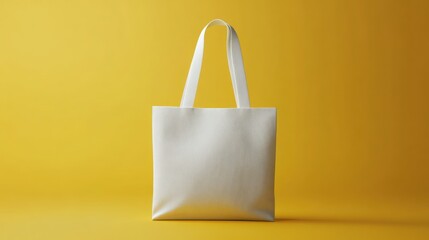 Blank White Tote Bag Mockup on Yellow Background. Perfect for Branding and Design.  Showcase your logo or artwork.