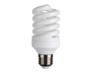 Energy-efficient spiral light bulb isolated on transparent background, promoting eco